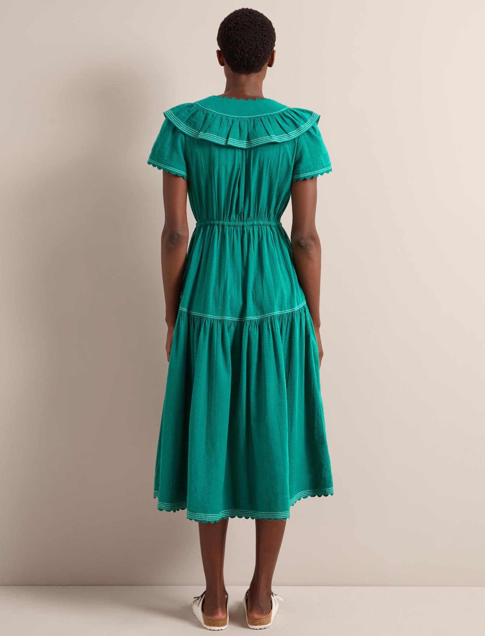 Nessa Cotton Seersucker Maxi Dress - Dark Green - Image 7