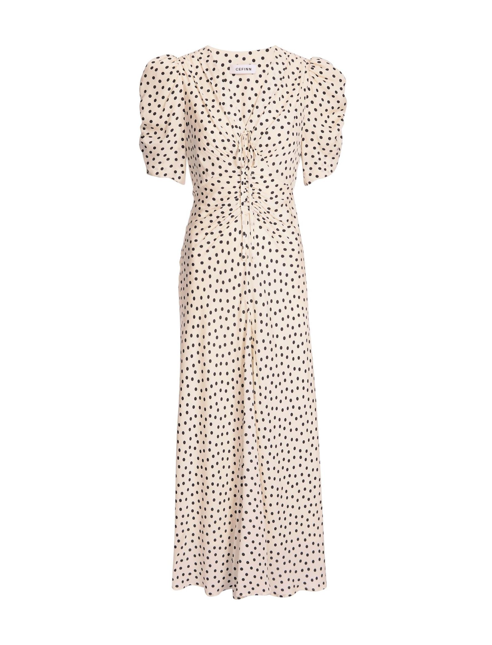 Ophelia Bias Cut Maxi Dress - Ecru Black Polka Dot Print - Image 11