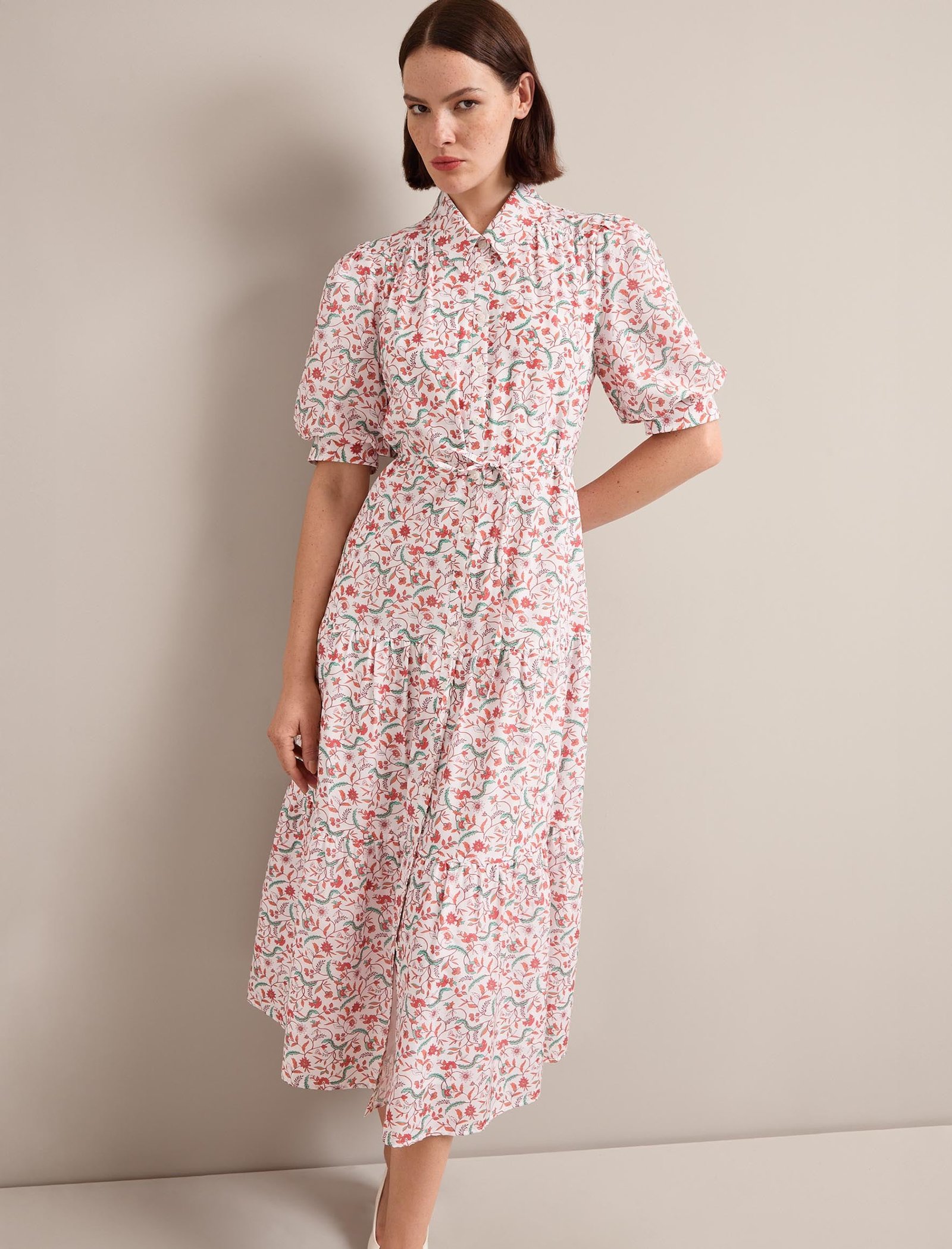 Poppy Silk Blend Maxi Dress - Red Trailing Feather Print - Image 5