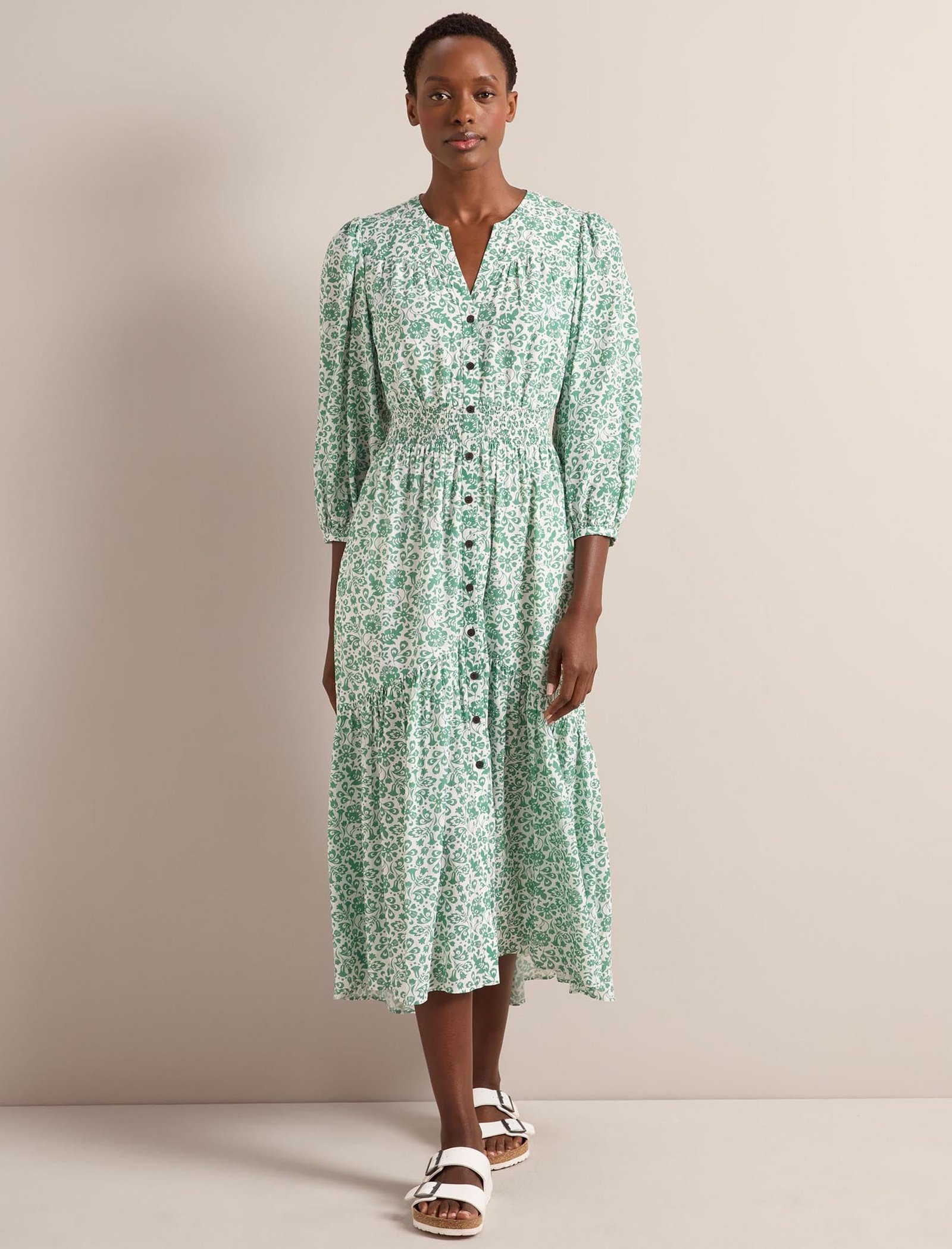 Aspen Cotton Blend Maxi Dress - Green Mono Floral Print - Image 2