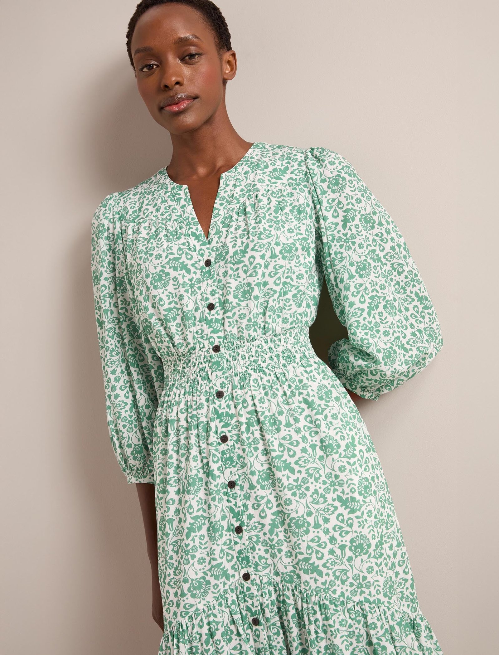 Aspen Cotton Blend Maxi Dress - Green Mono Floral Print - Image 5